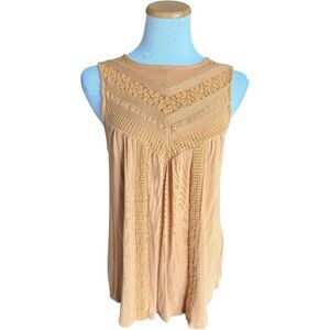 Womens Knox Rose Mustard Lace Detail High Neck Sleeveless Top Blouse - Sz XS